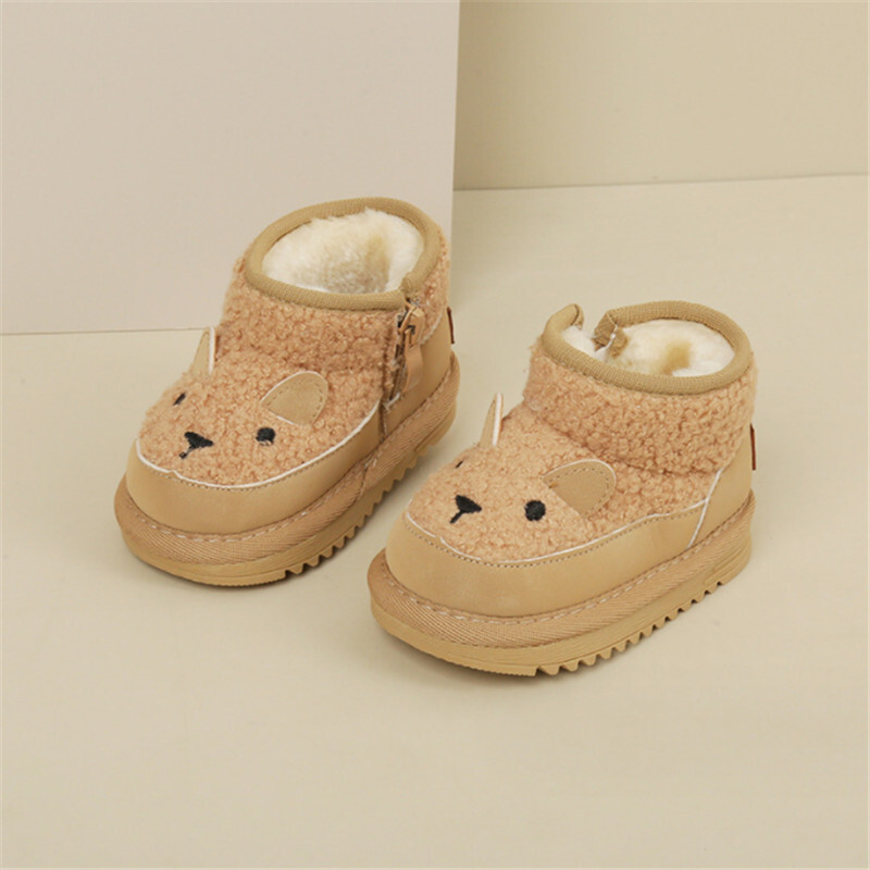 2023-as új téli baba hócsizma bőr aranyos báránymintás fiú cipő meleg plüss puha talp divatos kisgyermek lány csizma 15-25