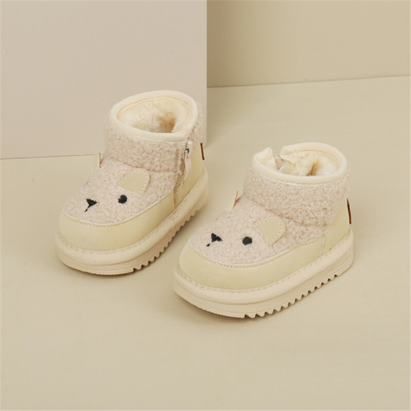2023-as új téli baba hócsizma bőr aranyos báránymintás fiú cipő meleg plüss puha talp divatos kisgyermek lány csizma 15-25