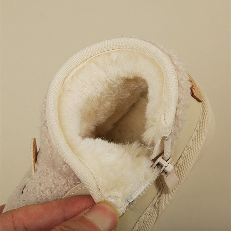 2023-as új téli baba hócsizma bőr aranyos báránymintás fiú cipő meleg plüss puha talp divatos kisgyermek lány csizma 15-25