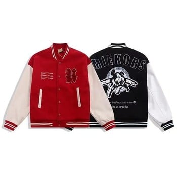 Есенно американско ново ретро писмо Flocking Hip Hop Baseball Uniform Jacket Y2K Street Casual Joker Splicing Jacket Men and Women