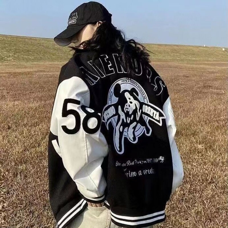 Őszi amerikai új retro betűs bolyhos hip-hop baseball egyenruha Y2K utcai alkalmi Joker splicing dzseki férfi és női