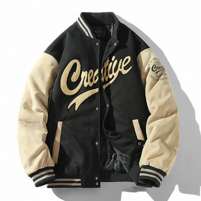 Őszi téli levél baseball dzseki férfi velúr felső kabát női vintage pelyhes kabát gomb Divattervező Fiatal pár
