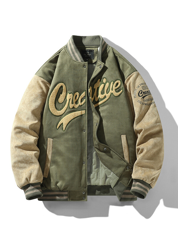 Őszi téli levél baseball dzseki férfi velúr felső kabát női vintage pelyhes kabát gomb Divattervező Fiatal pár