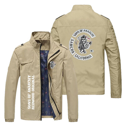 2024 New Chaos Sons of anarchy, Printed vīriešu bumbvedēja jaka Liela ikdienas āra vēja necaurlaidīga motociklu sacīkšu vieglā jaka