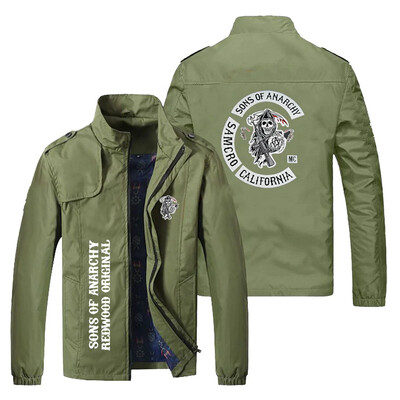 2024 New Chaos Sons of anarchy, Printed vīriešu bumbvedēja jaka Liela ikdienas āra vēja necaurlaidīga motociklu sacīkšu vieglā jaka