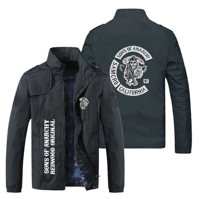 2024 New Chaos Sons of anarchy, Printed vīriešu bumbvedēja jaka Liela ikdienas āra vēja necaurlaidīga motociklu sacīkšu vieglā jaka