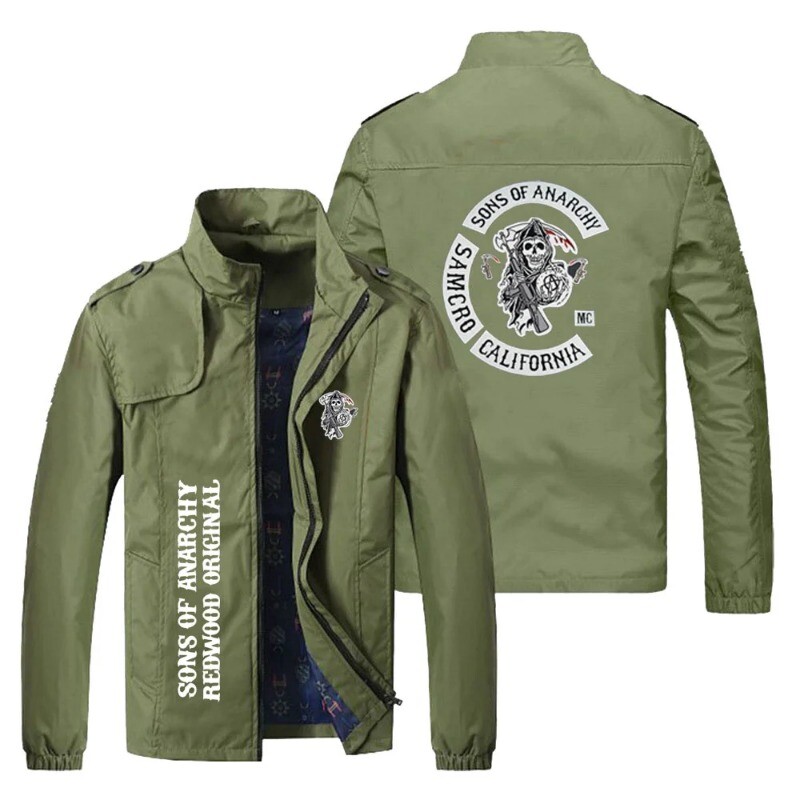 2024 New Chaos Sons of anarchy, Printed vīriešu bumbvedēja jaka Liela ikdienas āra vēja necaurlaidīga motociklu sacīkšu vieglā jaka