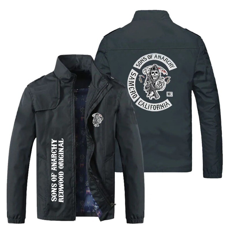 2024 New Chaos Sons of anarchy, Printed vīriešu bumbvedēja jaka Liela ikdienas āra vēja necaurlaidīga motociklu sacīkšu vieglā jaka