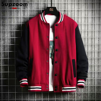 Supzoom New Arrival Fashion Fleece Ikdienas beisbola formas tērps Kokvilnas saliktas parastās ribas piedurknes zīmola apģērbs Bomber jaka vīriešiem