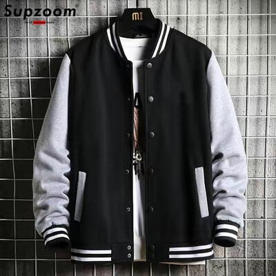 Supzoom New Arrival Fashion Fleece Ikdienas beisbola formas tērps Kokvilnas saliktas parastās ribas piedurknes zīmola apģērbs Bomber jaka vīriešiem