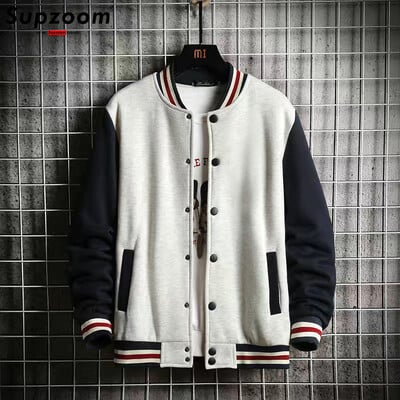 Supzoom New Arrival Fashion Fleece Ikdienas beisbola formas tērps Kokvilnas saliktas parastās ribas piedurknes zīmola apģērbs Bomber jaka vīriešiem