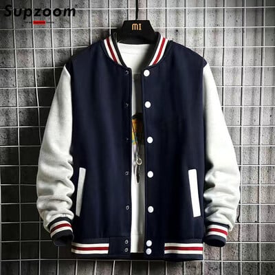 Supzoom New Arrival Fashion Fleece Ikdienas beisbola formas tērps Kokvilnas saliktas parastās ribas piedurknes zīmola apģērbs Bomber jaka vīriešiem