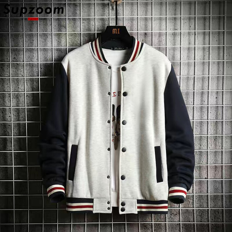 Supzoom New Arrival Fashion Fleece Ikdienas beisbola formas tērps Kokvilnas saliktas parastās ribas piedurknes zīmola apģērbs Bomber jaka vīriešiem