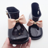 Bērnu lietus zābaki Modes bantīte Metāla sprādze Meiteņu zābaki Jauki mazuļu zīdaiņu ūdensnecaurlaidīgi apavi bērniem Neslīdoši ūdens apavi レインブーツ