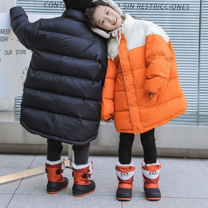 Bērnu siltie zābaki Mazu bērnu biezināti samta ūdensnecaurlaidīgi apavi bērniem neslīdoši ziemas polsterēti sniega apavi ar āķi un cilpu sniega zābaki