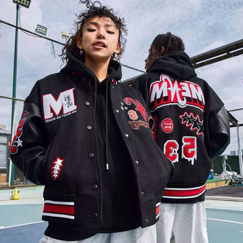 Bomberjaka Vīriešu Sieviešu plūstošs hiphops, brīvs ikdienas mētelis unisex izšuvumi High Street Varsity beisbola virsdrēbes 2023