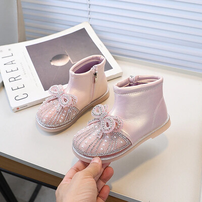 Tavaszi ősz Lányok Hercegnős csizmák Divat Édes Gyermek Bokacsizmák Elegáns Elegáns Sokoldalú Gyerekek kauzális Bőrcsizmák Cipzár