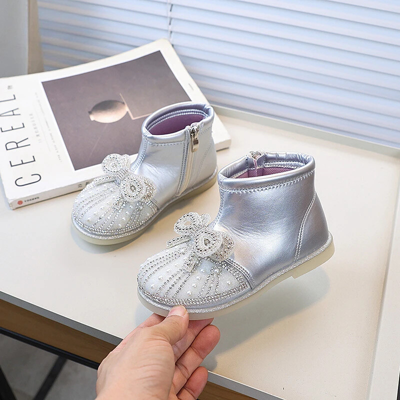 Tavaszi ősz Lányok Hercegnős csizmák Divat Édes Gyermek Bokacsizmák Elegáns Elegáns Sokoldalú Gyerekek kauzális Bőrcsizmák Cipzár