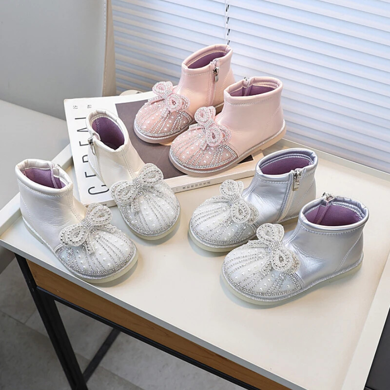 Tavaszi ősz Lányok Hercegnős csizmák Divat Édes Gyermek Bokacsizmák Elegáns Elegáns Sokoldalú Gyerekek kauzális Bőrcsizmák Cipzár