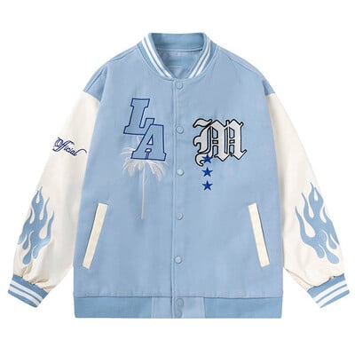 Letter Hímzés Férfi Baseball dzseki Y2k Flame Leather Varsity dzseki Széldzseki High Street Hip-Hop Vintage Kabát Ruházat