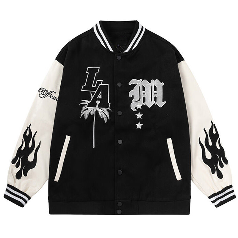 Letter Hímzés Férfi Baseball dzseki Y2k Flame Leather Varsity dzseki Széldzseki High Street Hip-Hop Vintage Kabát Ruházat