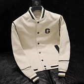 Vīriešu pavasara rudens amerikāņu stila vintage statīva apkakle, brīva piegriezuma ikdienas darba apģērbs ar garām piedurknēm Bomber jaka beisbola uniforma