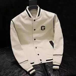 Vīriešu pavasara rudens amerikāņu stila vintage statīva apkakle, brīva piegriezuma ikdienas darba apģērbs ar garām piedurknēm Bomber jaka beisbola uniforma