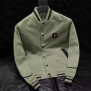 Vīriešu pavasara rudens amerikāņu stila vintage statīva apkakle, brīva piegriezuma ikdienas darba apģērbs ar garām piedurknēm Bomber jaka beisbola uniforma