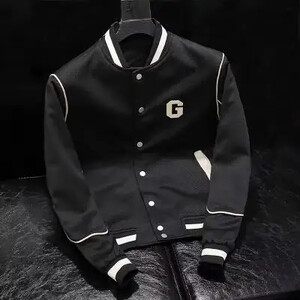 Vīriešu pavasara rudens amerikāņu stila vintage statīva apkakle, brīva piegriezuma ikdienas darba apģērbs ar garām piedurknēm Bomber jaka beisbola uniforma