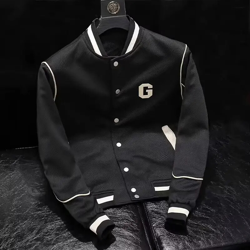 Vīriešu pavasara rudens amerikāņu stila vintage statīva apkakle, brīva piegriezuma ikdienas darba apģērbs ar garām piedurknēm Bomber jaka beisbola uniforma