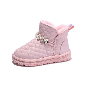 Sweet Princess Pink Pearl 2022 Νέες χειμωνιάτικες παιδικές μπότες χιονιού με στρογγυλά δάχτυλα για κορίτσι μονόχρωμες καθημερινές αντιολισθητικές παιδικές μπότες