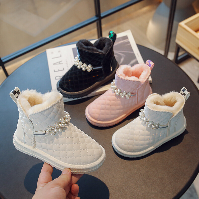 Sweet Princess Pink Pearl 2022, jauni ziemas bērnu sniega zābaki apaļš purngals, meitene vienkrāsains, ikdienišķs neslīdošs bērnu modes puszābaki