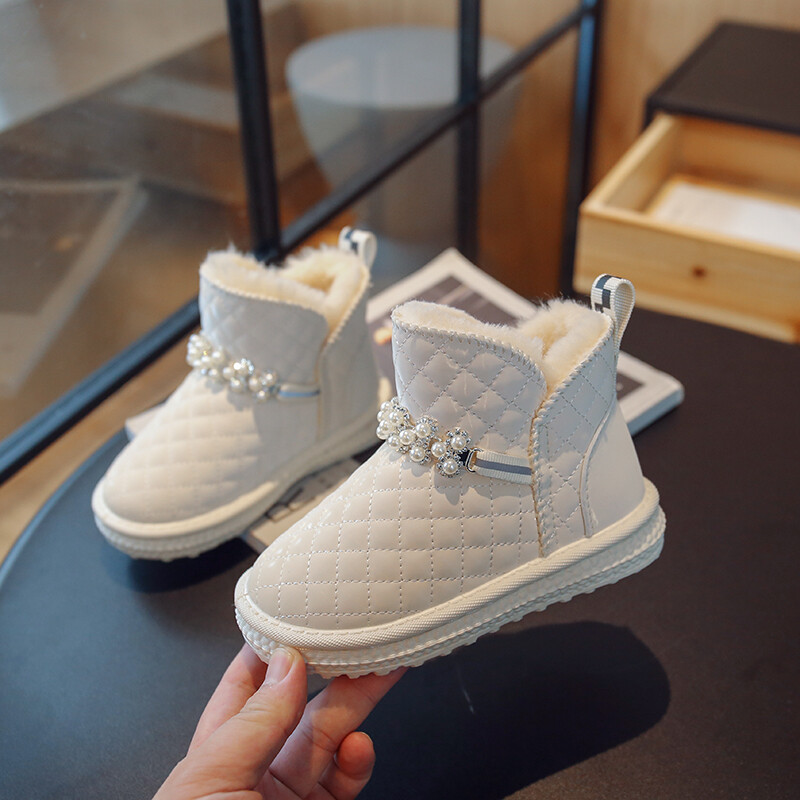 Sweet Princess Pink Pearl 2022, jauni ziemas bērnu sniega zābaki apaļš purngals, meitene vienkrāsains, ikdienišķs neslīdošs bērnu modes puszābaki