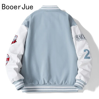 Varsity Baseball Bomber Jacket Мъжки хип-хоп Harajuku Bone Letter Patchwork Кожени якета Streetwear Дамски унисекс колежански палта