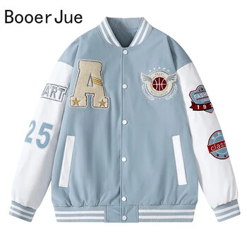 Varsity Baseball Bomber Jacket Мъжки хип-хоп Harajuku Bone Letter Patchwork Кожени якета Streetwear Дамски унисекс колежански палта