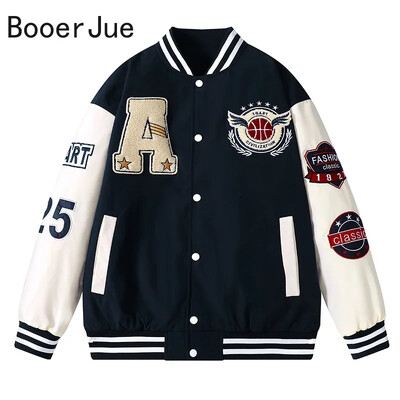 Jachetă bomber de baseball pentru bărbați, hip hop, Harajuku, cu litere din os, jachete din piele mozabile, haine de stradă, haine unisex pentru colegiu