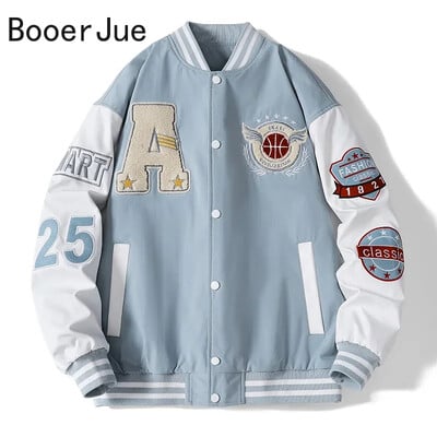 Varsity beisbola bumbvedēja jaka Vīriešu hiphops Harajuku Bone Letter Patchwork Ādas jakas Ielu apģērbi Sieviešu Unisex koledžas mēteļi