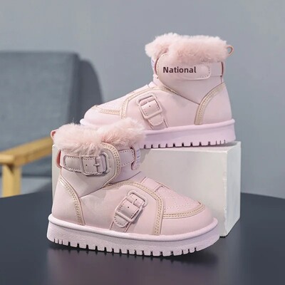 Jauni bērnu, moderni sniega zābaki ar biezinātu vilnas oderi, daudzpusīgi silti kokvilnas apavi vidējiem un lieliem bērniem