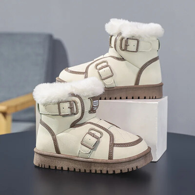 Jauni bērnu, moderni sniega zābaki ar biezinātu vilnas oderi, daudzpusīgi silti kokvilnas apavi vidējiem un lieliem bērniem