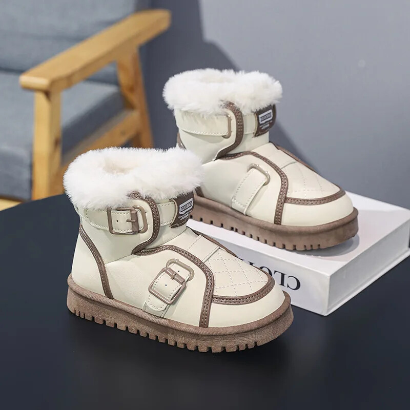 Jauni bērnu, moderni sniega zābaki ar biezinātu vilnas oderi, daudzpusīgi silti kokvilnas apavi vidējiem un lieliem bērniem
