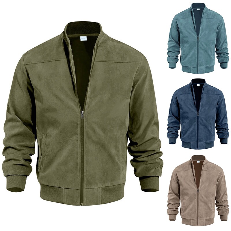 Férfi Retro Velúr Bomber Bőrkabát Őszi Téli Utcai Ruha Hosszú ujjú Teljes Zip Kabát Felsőruházat Szélálló Baseball Kabátok