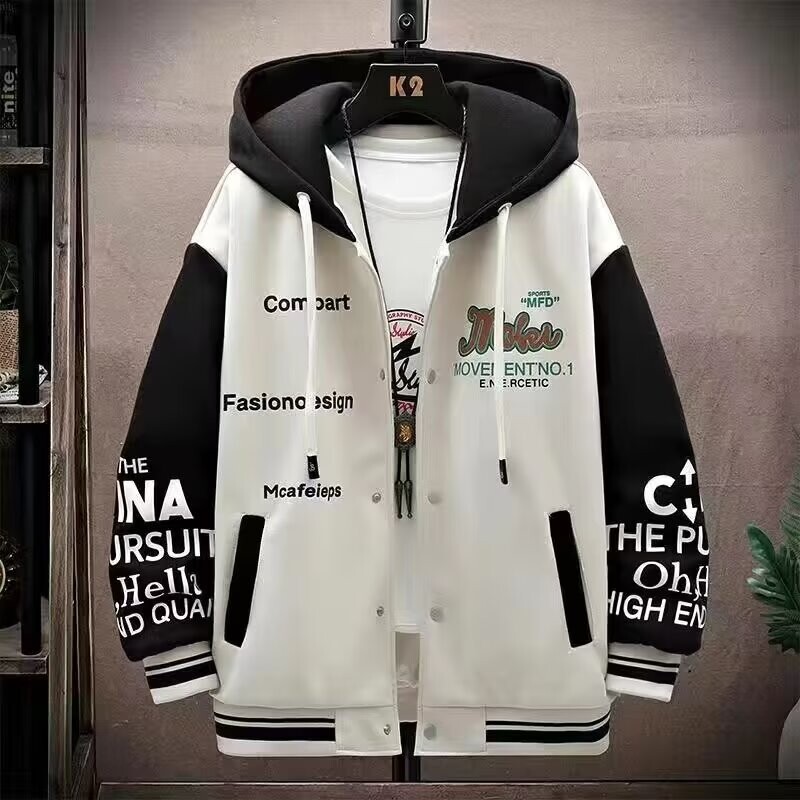 Νέο ανδρικό μπουφάν με κουκούλα M-6XL Ανδρικά ρούχα άνοιξη φθινόπωρο Κορεάτικη μόδα Φαρδύ ανδρικό παλτό με κουκούλα μπέιζμπολ Τζέρσεϊ 2024
