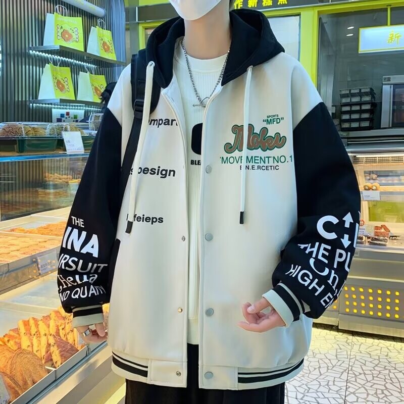 Νέο ανδρικό μπουφάν με κουκούλα M-6XL Ανδρικά ρούχα άνοιξη φθινόπωρο Κορεάτικη μόδα Φαρδύ ανδρικό παλτό με κουκούλα μπέιζμπολ Τζέρσεϊ 2024