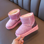 Gyerek hócsizma 2024 tél új flitteres hercegnős bokacsizma plüss meleg pamut cipő Tipegő csúszásmentes tornacipő rózsaszín lánycsizma