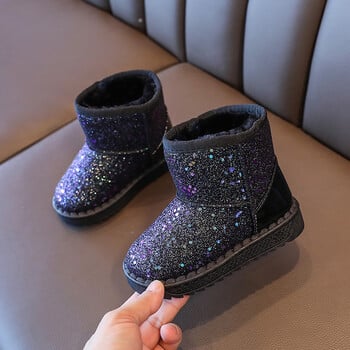 Παιδικά Snow Boots 2024 Winter New Sequin Princess Ankle Boots Λούτρινα ζεστά βαμβακερά παπούτσια Παιδικά αντιολισθητικά αθλητικά παπούτσια Ροζ μποτάκι για κορίτσια