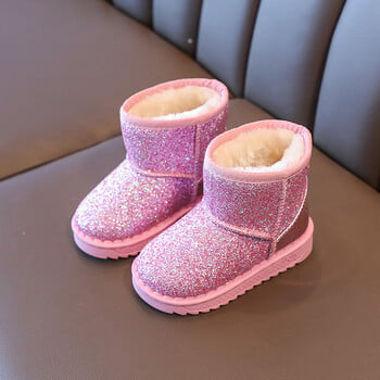 Παιδικά Snow Boots 2024 Winter New Sequin Princess Ankle Boots Λούτρινα ζεστά βαμβακερά παπούτσια Παιδικά αντιολισθητικά αθλητικά παπούτσια Ροζ μποτάκι για κορίτσια