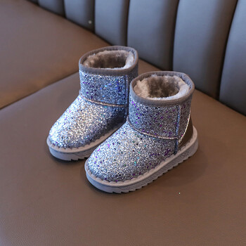 Παιδικά Snow Boots 2024 Winter New Sequin Princess Ankle Boots Λούτρινα ζεστά βαμβακερά παπούτσια Παιδικά αντιολισθητικά αθλητικά παπούτσια Ροζ μποτάκι για κορίτσια