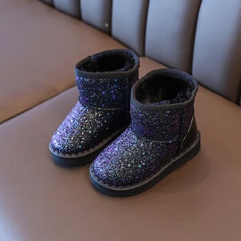 Παιδικά Snow Boots 2024 Winter New Sequin Princess Ankle Boots Λούτρινα ζεστά βαμβακερά παπούτσια Παιδικά αντιολισθητικά αθλητικά παπούτσια Ροζ μποτάκι για κορίτσια