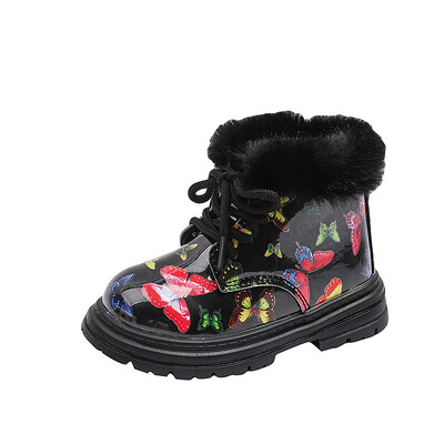 Ziemas bērnu sniega zābaki 2024. gada meitenēm, plīša potītes, princešu zābaki, bērni, silti, kokvilnas apavi, zēni, ādas apavi J380