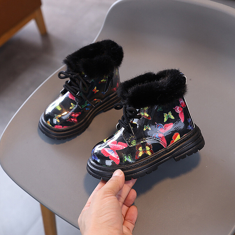 Ziemas bērnu sniega zābaki 2024. gada meitenēm, plīša potītes, princešu zābaki, bērni, silti, kokvilnas apavi, zēni, ādas apavi J380